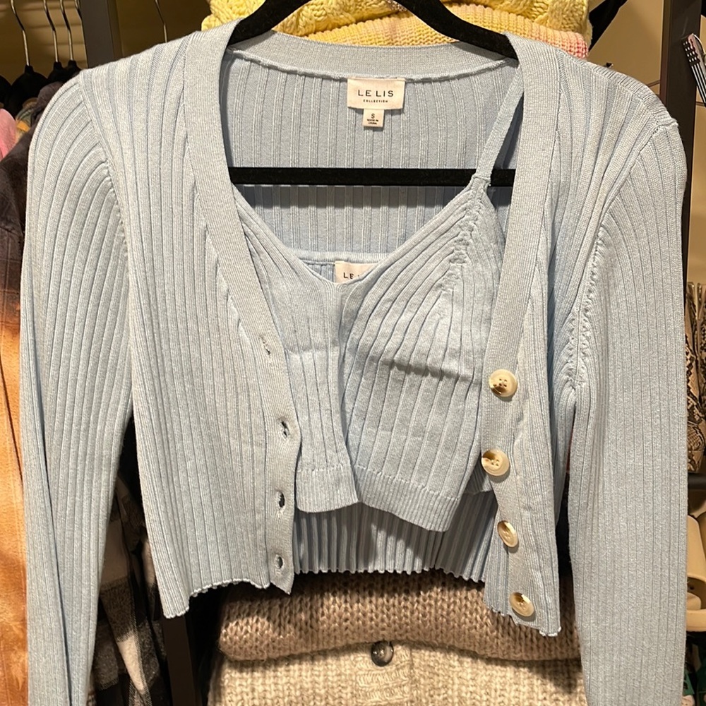 Blue tank cardigan set